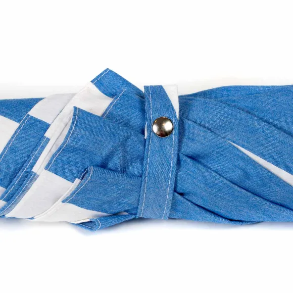 Striped Sun Umbrella "Picknick" With Handle Made Of Chestnut Root
