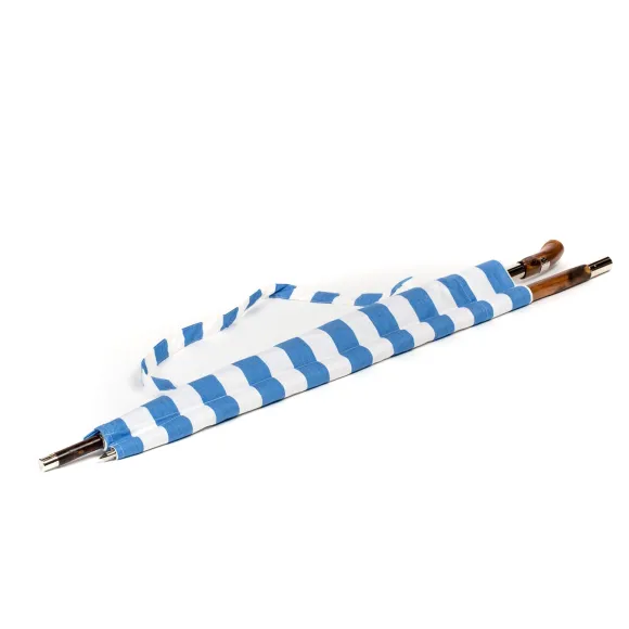 Striped Sun Umbrella "Picknick" With Handle Made Of Chestnut Root
