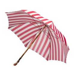 Striped Sun Umbrella "Picknick" With Handle Made Of Chestnut Root