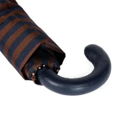 Striped Telescopic Umbrella "Regimental" With Leather Handle
