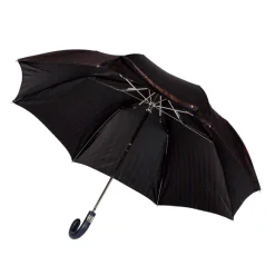 Striped Telescopic Umbrella "Regimental" With Leather Handle