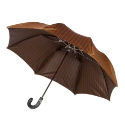 Striped Telescopic Umbrella "Regimental" With Leather Handle