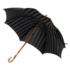 Striped Umbrella "Lord" With Massive Wooden Frame And Handle Made Of Hickory Wood