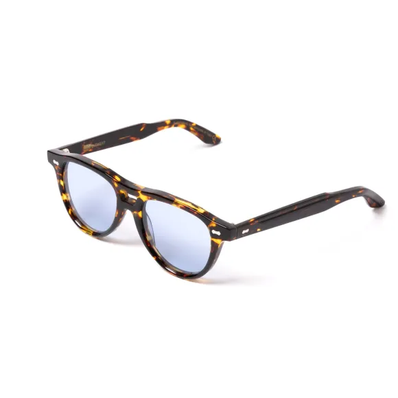 Sunglasses "Piquet Havana" With Light Blue Lenses - Handmade