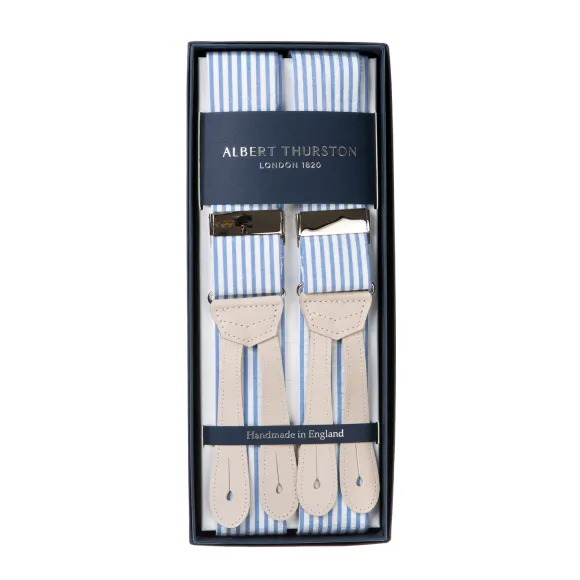 Suspenders "Seersucker Stripe" With Flat Ends In Nubuck Leather To But