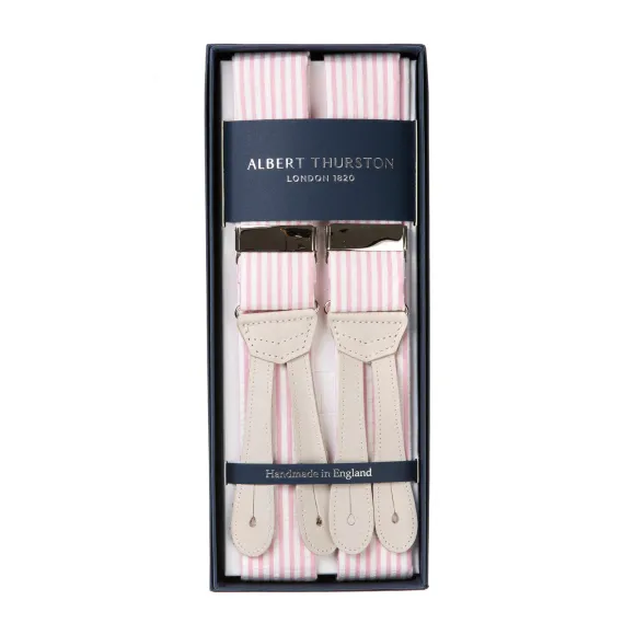 Suspenders "Seersucker Stripe" With Flat Ends In Nubuck Leather To But