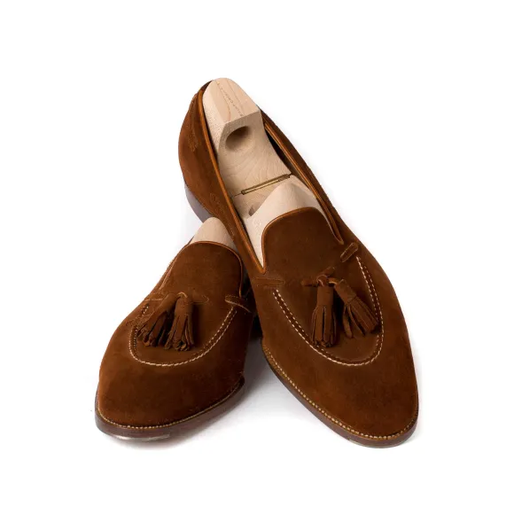 Tassel Loafer "Short Vamp" Made Of Cognac-Colored Suede - Purely Handc