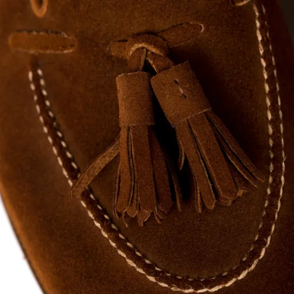 Tassel Loafer "Short Vamp" Made Of Cognac-Colored Suede - Purely Handc