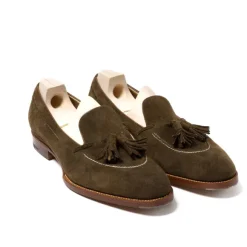 Tassel Loafer "Short-Vamp" Made Of Olive Brown "Vintage Deer Suede" -