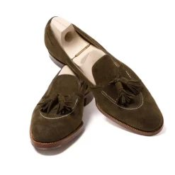 Tassel Loafer "Short-Vamp" Made Of Olive Brown "Vintage Deer Suede" -