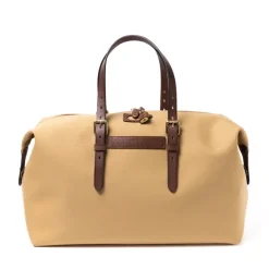 Travel Bag "Happy Weekend" Made Of Cotton Canvas And Saddle Leather -