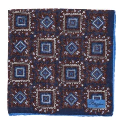 Wool And Silk Pocket Square "Vintage 58" - Medaillon Large Blue